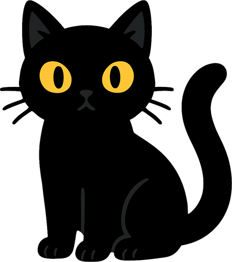 siyah bir kedi.
In-Game asset.  2d.  High contrast.  No shadows