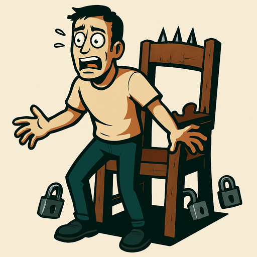 same pic of the chair with tied and 2 locks are on the sides of is woods they are opened and same person but the person is standed up and it's free from tiedes and shocked