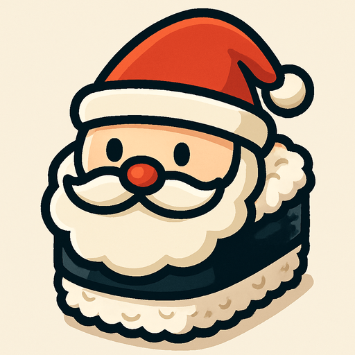 Sushi con apariencia de santa Claus/papa noel.
In-Game asset.  2d.  High contrast.  No shadows