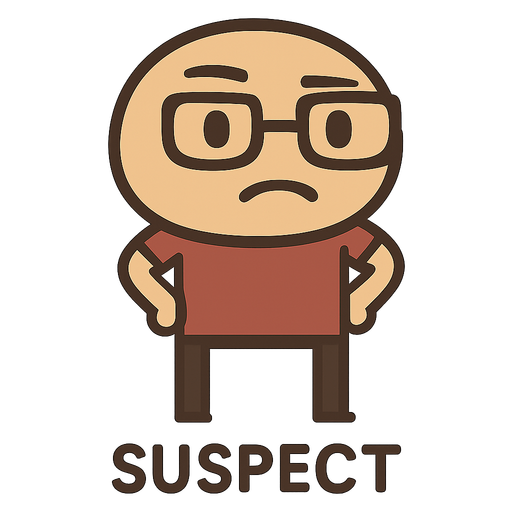 glasses suspect. No background. Transparent background. Blank background. No shadows. 2d. In-Game asset. flat