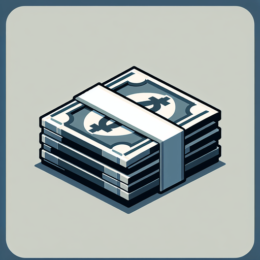 A stack of money.
Single Game Texture. In-Game asset. 2d. Blank background. High contrast. No shadows.