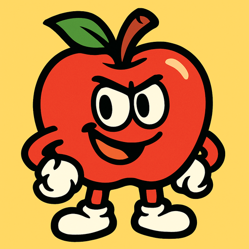 apple cartoon.
In-Game asset.  2d.  High contrast.  No shadows