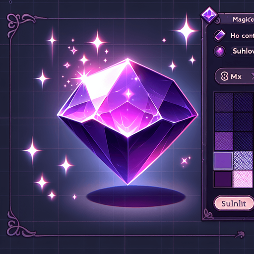 Magic, purple gem.
Single Game Texture. In-Game asset. 2d. Blank background. High contrast. No shadows.