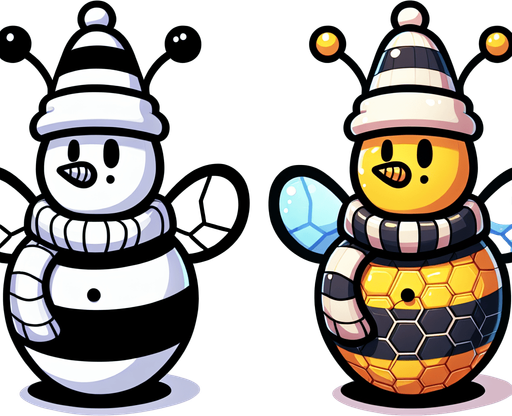 Bee themed snowman. Cartoon..
Single Game Texture. In-Game asset. 2d. Blank background. High contrast. No shadows.