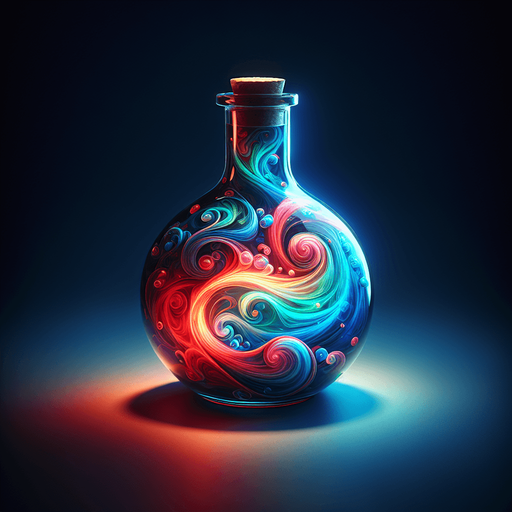 A potion bottle or flask swirling with multiple distinct colors (red, blue, green)..
Single Game Texture.  In-Game asset.  2d.  Blank background.  High contrast.  No shadows