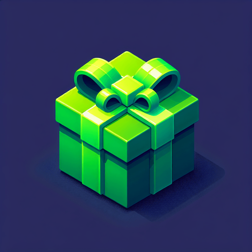 A big green christmas gift, isometric view Single Game Texture. In-Game asset. 2d. Blank background. High contrast. No shadows.