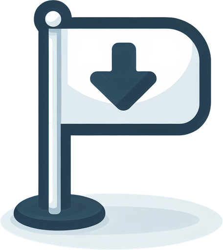 Drapeau de golf avec un flèche vers le bas.
Single Game Texture. In-Game asset. 2d. Blank background. High contrast. No shadows.