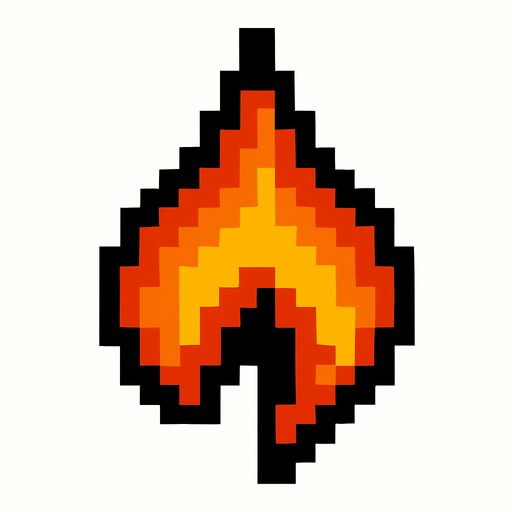 A pixelated fire that is upside down.
High contrast.  No shadows