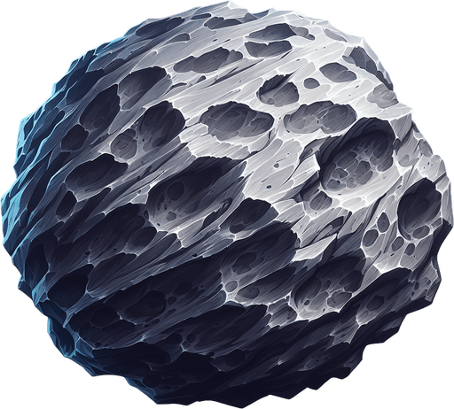meteorite.
Single Game Texture. In-Game asset. 2d. Blank background. High contrast. No shadows.