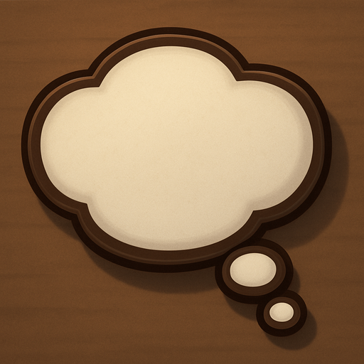 A thought bubble or a speech bubble (as used in animations) with a slightly 3D appearance, designed as an in-game asset, 2D, with shadows. It should not look like a cloud; the outline should be clean and defined, and the shape should be regular—but not perfectly oval or geometric.