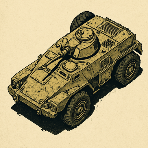 military, old, Light Armored Vehicles, top view.
In-Game asset.  2d.  High contrast.  No shadows