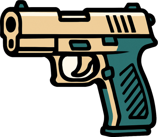 pistol.
In-Game asset.  2d.  High contrast.  No shadows