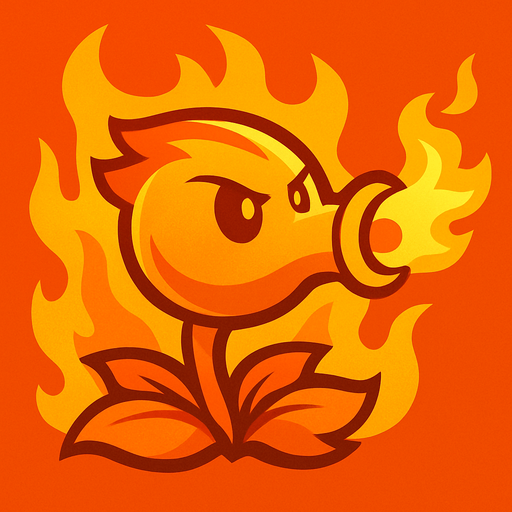 peashoter plant vs zombies 2 but fire.
In-Game asset.  2d.  High contrast.  No shadows