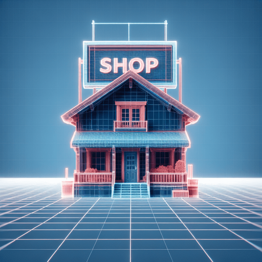 House from the front facing the screen with big sign above it have description "SHOP", Hd colors