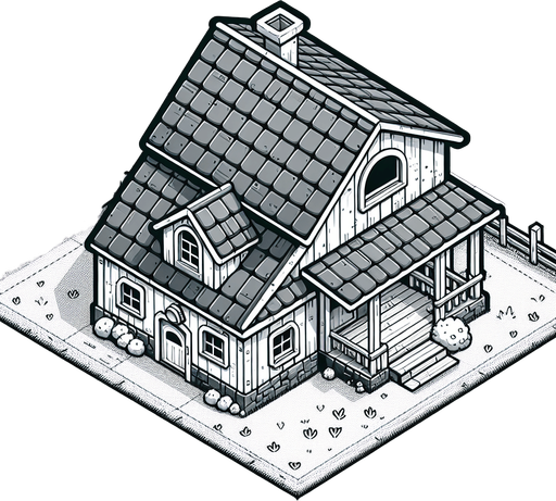 farmhouse, top view, cartoon style.
Single Game Texture. In-Game asset. 2d. Blank background. High contrast. No shadows.
