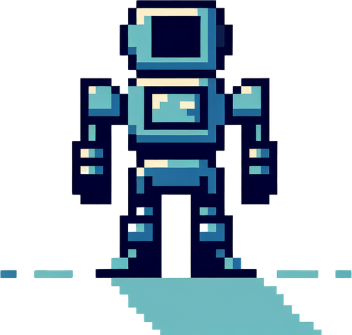 simple 8 bit robot from behind.
Single Game Texture. In-Game asset. 2d. Blank background. High contrast. No shadows.
