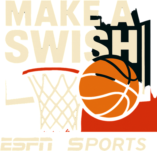 A title banner that says Make a swish with basketball in a ESPN Sports style artwork 
In-Game asset.  2d.  High contrast.  No shadows