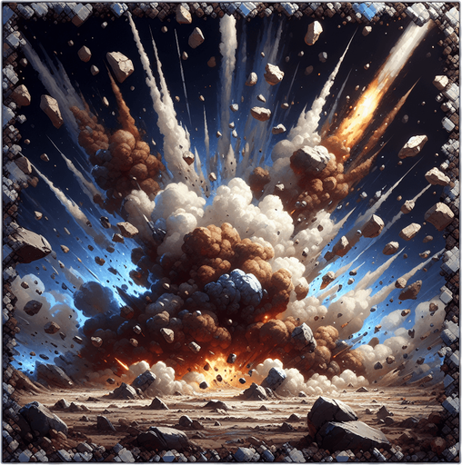 Rocks explosion, colors (brown; blue; white; dark), Light, HD, Blur..
Single Game Texture. In-Game asset. 2d. Blank background. High contrast. No shadows.