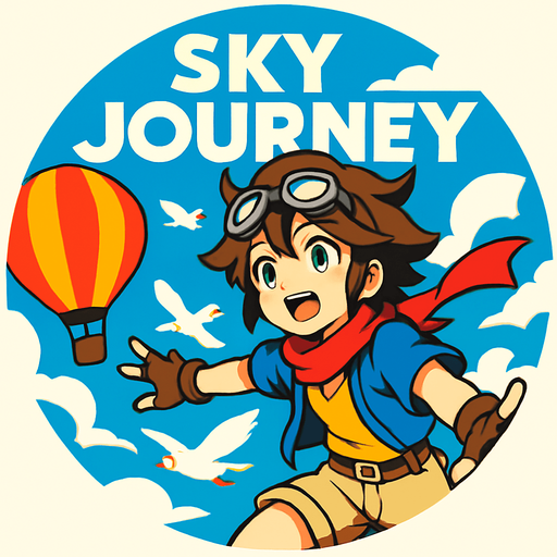 Round shape of song cover of anime style with Sky Journey theme.
In-Game asset.  2d.  High contrast.  No shadows
