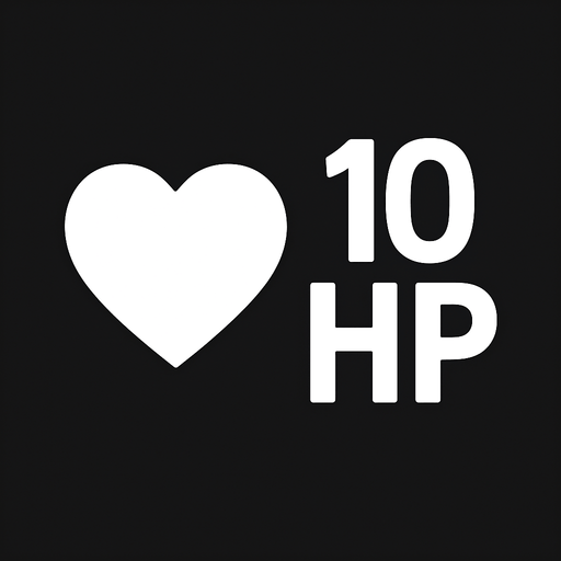 10 hp image ,white colored,ui element.
In-Game asset.  2d.  High contrast.  No shadows