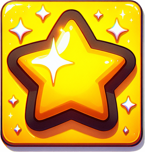 a bright yellow shiny cute star.
Single Game Texture. In-Game asset. 2d. Blank background. High contrast. No shadows.