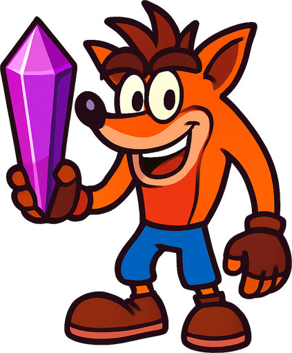 Crash bandicoot,crystal,purple,pink.
In-Game asset.  2d.  High contrast.  No shadows