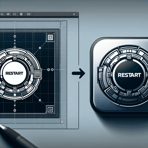 futuristic button with the text saying "RESTART". drawn as a 2D user interface element.
Single Game Texture. In-Game asset. 2d. Blank background. High contrast. No shadows.