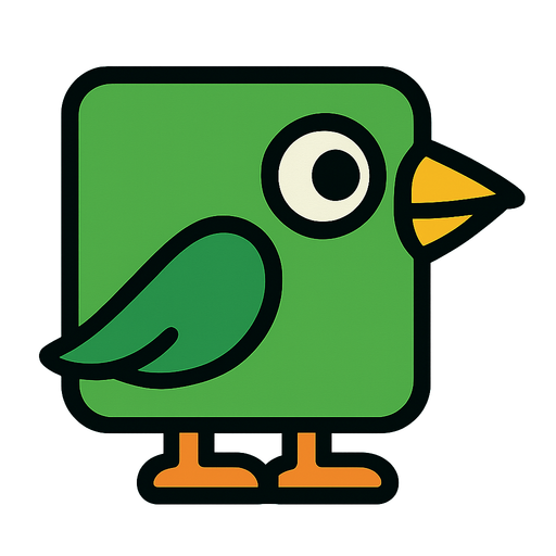 Square shaped green bird facing to the right.
In-Game asset.  2d.  High contrast.  No shadows