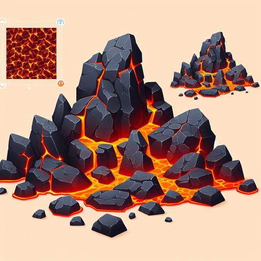 3d Lava rocks.
Single Game Texture. In-Game asset. 2d. Blank background. High contrast. No shadows.
