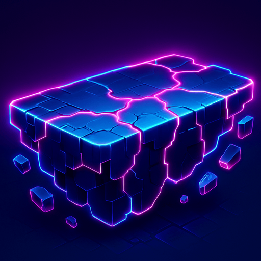 Neon cyberpunk glowing hologram flat platforming cracked crumbling