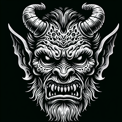 scary demon staring.
Single Game Texture. In-Game asset. 2d. Blank background. High contrast. No shadows.