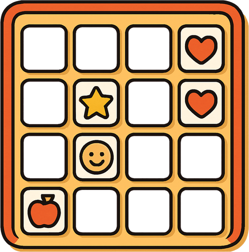a cartoon style 3d image of a memory match board game with some cards face up and some cards face down..
In-Game asset.  2d.  High contrast.  No shadows