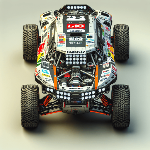 Photorealistic Cross-Country Dakar-Rally-Car from back,Top view.