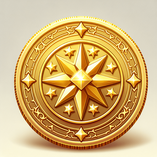 Yallow gold coin.
Single Game Texture. In-Game asset. 2d. Blank background. High contrast. No shadows.