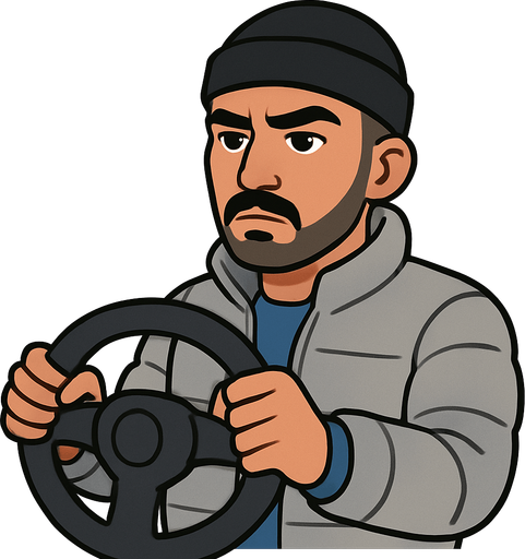 Turkish roadmen, holding steerwheel in the car 

2d.  No shadows. In game usage, no background
