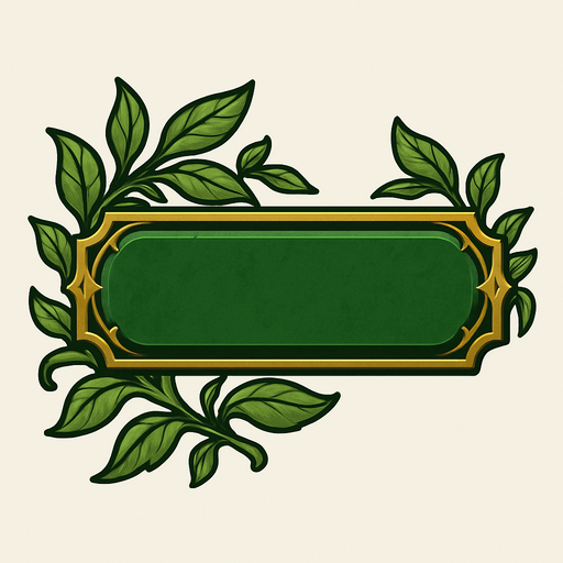 a LOTR style button with elegant and green leaves.
In-Game asset.  2d.  High contrast.  No shadows