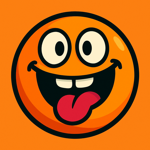 An orange round ball with a silly smile.
In-Game asset.  High contrast.  No shadows