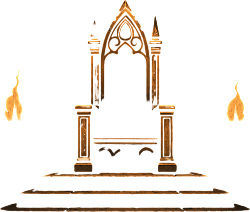 An imposing medieval throne room draped in red velvet, dark stone pillars, torches casting shadows, the throne elevated above all. realistic

In-Game asset.  2d.  High contrast.  No shadows