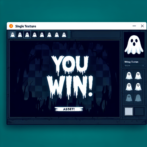 Ghost camera game win screen. YOU WIN! Horror game asset
Single Game Texture. In-Game asset. 2d. Blank background. High contrast. No shadows.
