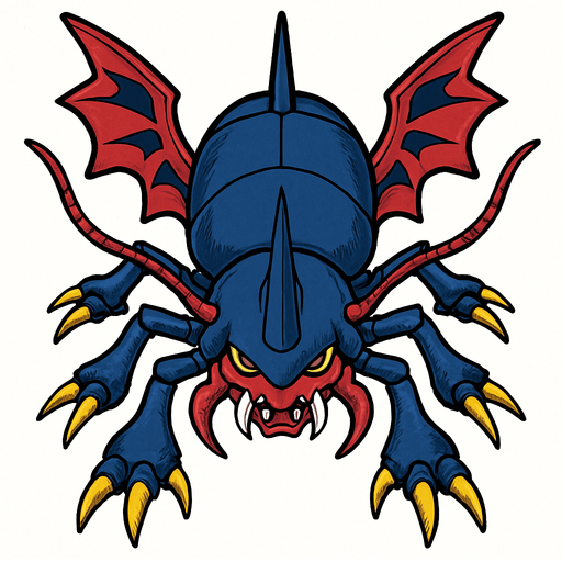 MegaKabuterimon. visto desde arriba. calidad y detalles altos.
In-Game asset.  2d.  High contrast.  No shadows