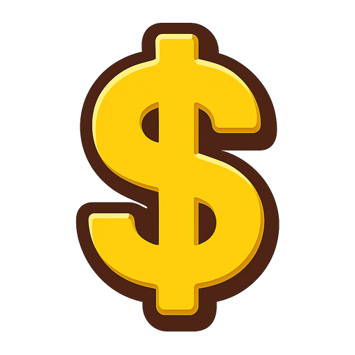money sign.
In-Game asset.  2d.  High contrast.  No shadows