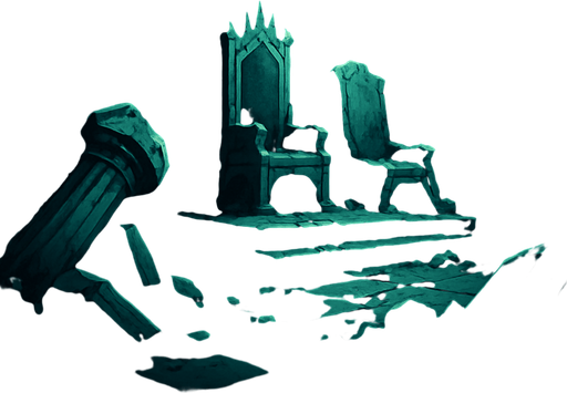 A crumbling forgotten palace with fallen pillars, moss overtaking marble, broken thrones and moonlight through shattered roof, realistic.
In-Game asset.  2d.  High contrast.  No shadows