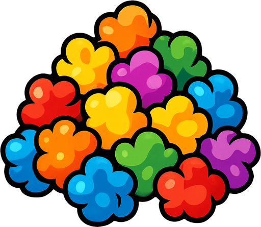 Palomitas arcoiris.
In-Game asset.  2d.  High contrast.  No shadows