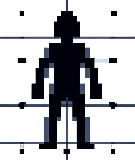 A human, top-down view.
Single Game Texture.  In-Game asset.  2d.  Blank background.  High contrast.  No shadows. Simple pixel art