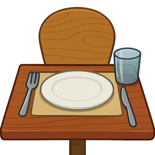 on empty table in resteurant. No background. Transparent background. Blank background. No shadows. 2d. In-Game asset. flat