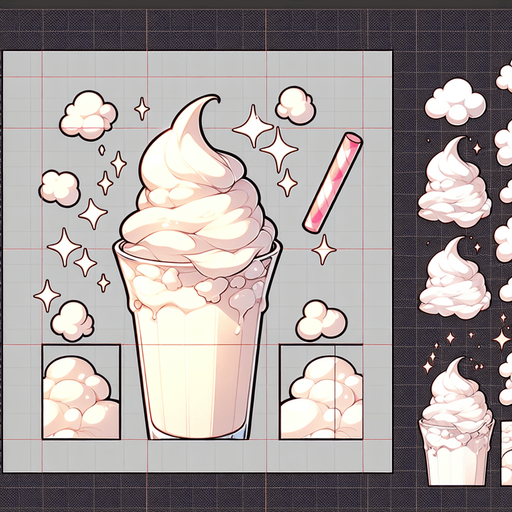 whipped milk foam, creamy fluff, anime, 
Single Game Texture. In-Game asset. 2d. Blank background. High contrast. No shadows.