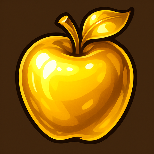 golden shiny very shiny apple.
In-Game asset.  2d.  High contrast.  No shadows