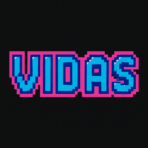 las letras vidas con un color rosa y azul con contorno rosa y azul combinados hechos con pixeles.
In-Game asset.  2d.  High contrast.  No shadows