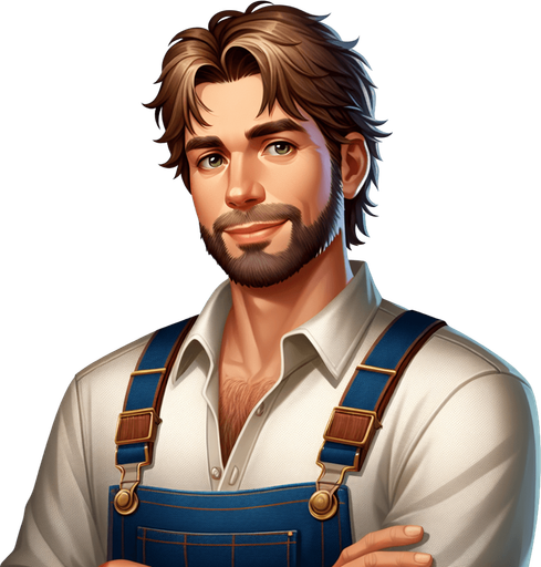 МУЖЧИНА ФЕРМЕР.
Single Game Texture. In-Game asset. 2d. Blank background. High contrast. No shadows.