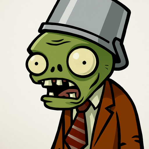 PLANT VS ZOMBİ DEKİ KAFASINDA TENEKE OLAN ZOMBİ.
In-Game asset.  2d.  High contrast.  No shadows